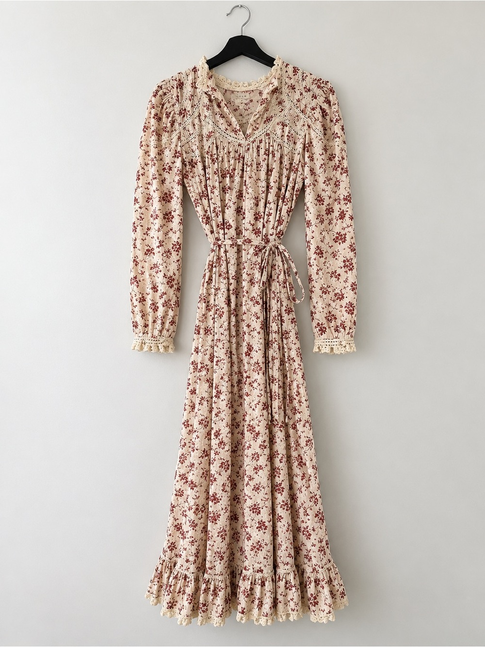 Doen Cream Maxi Dress with Burgundy Floral Print